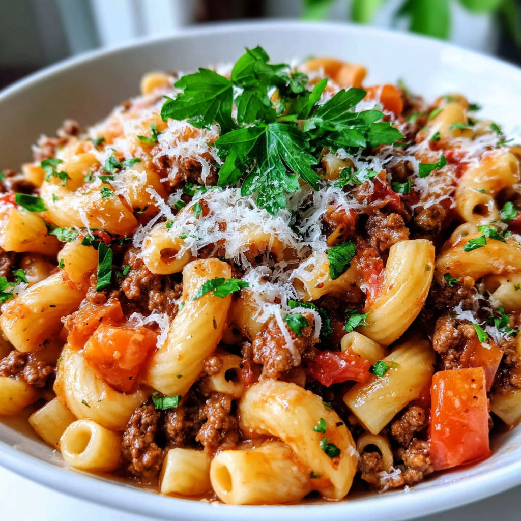A bowl of ground beef pasta.