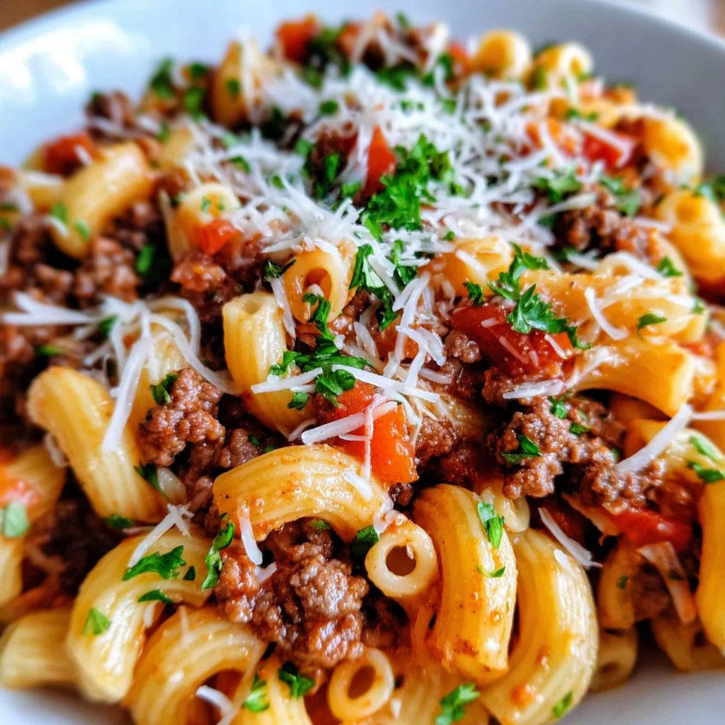 A bowl of ground beef pasta.