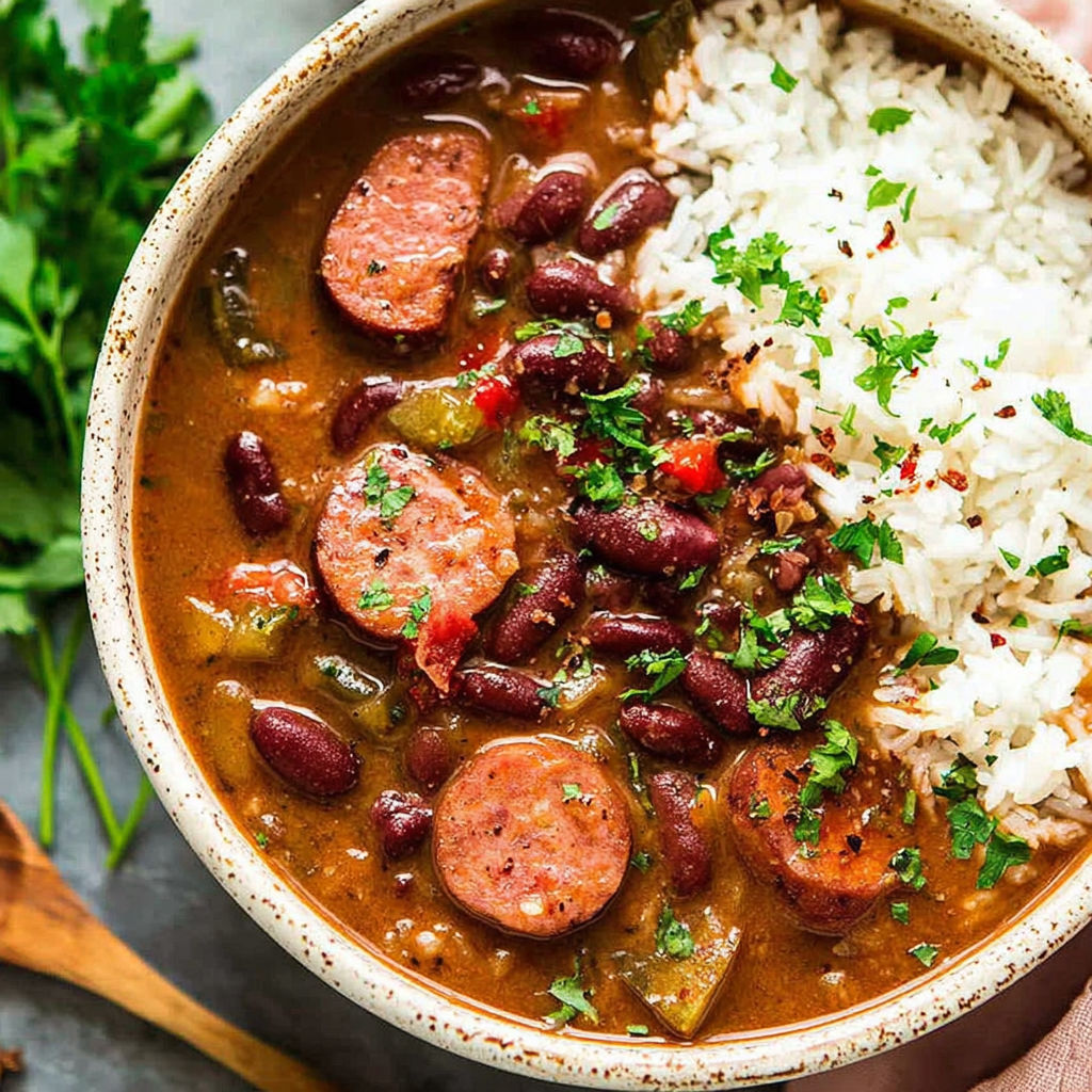 A bowl of red beans and rice.