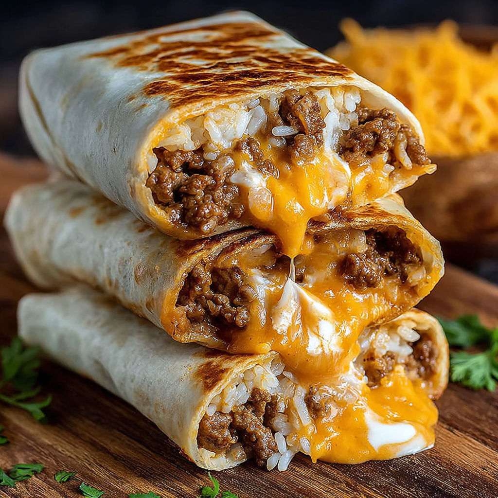 A grilled cheese burrito with rice and meat.
