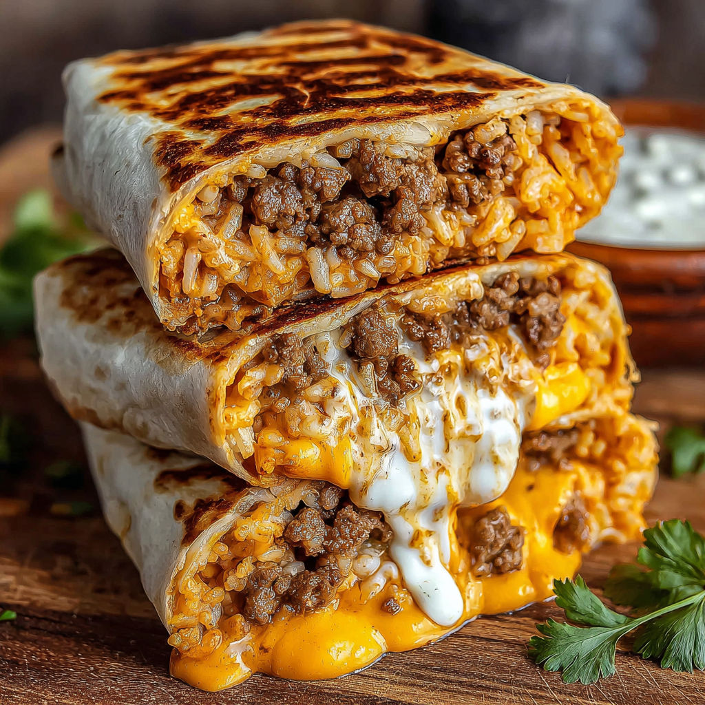 A burrito with cheese and meat.
