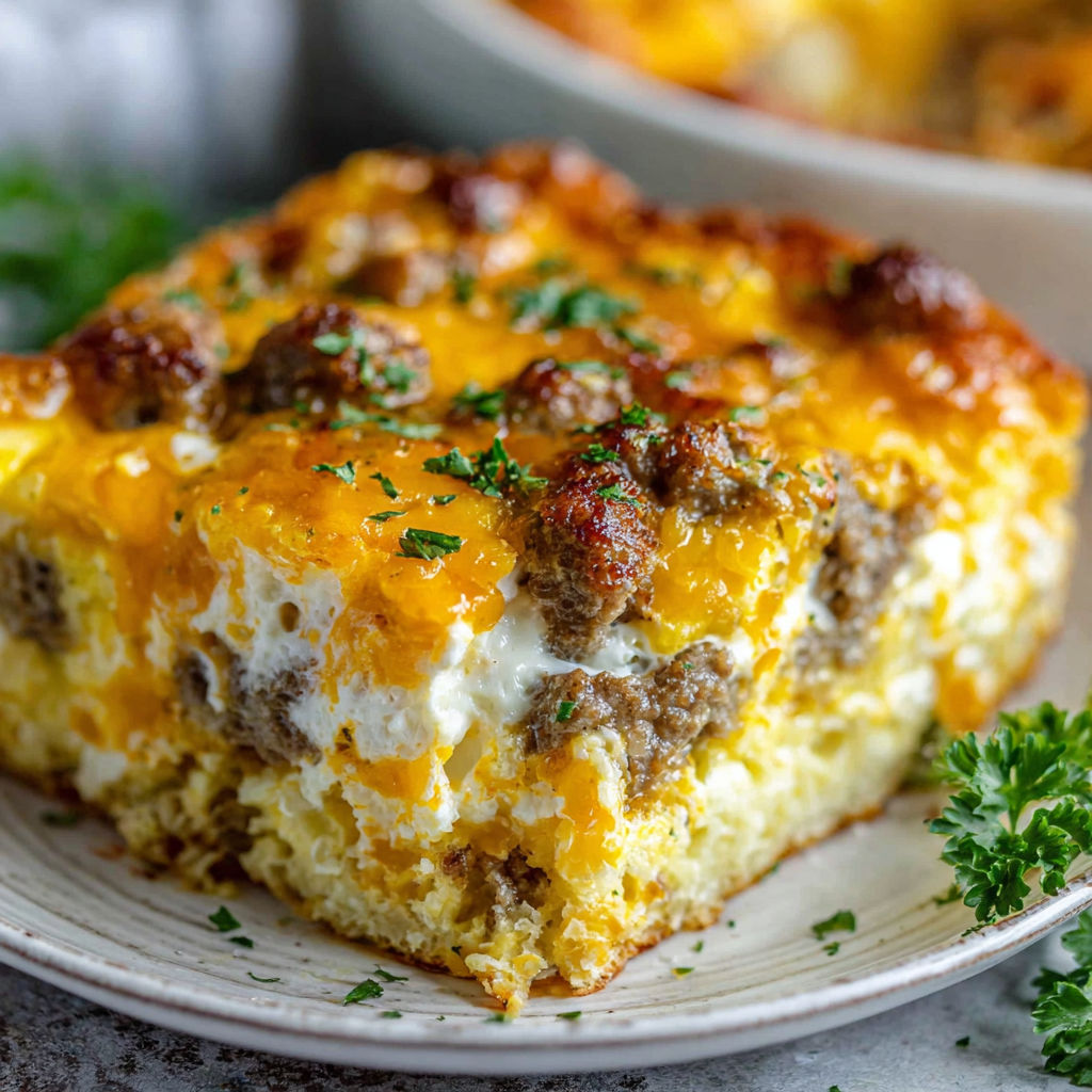 A delicious sausage and cheese casserole.