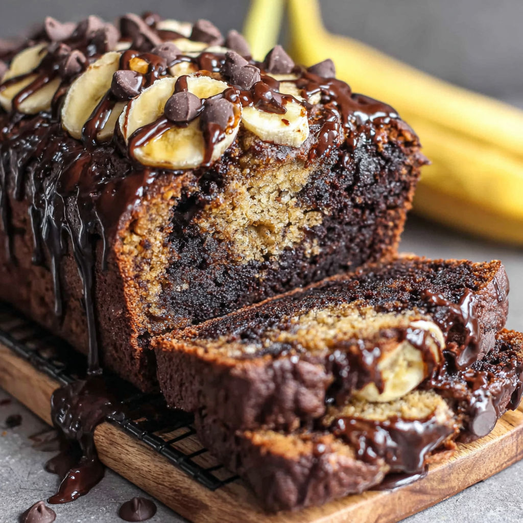 A slice of chocolate espresso banana bread.