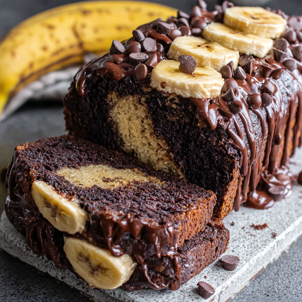 A slice of chocolate espresso banana bread.