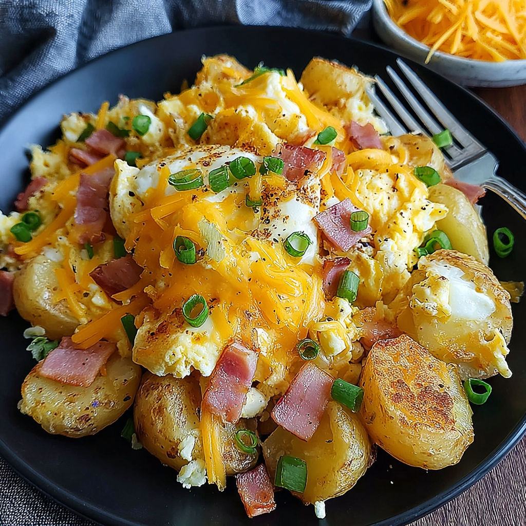 A plate of food with cheese and potatoes.