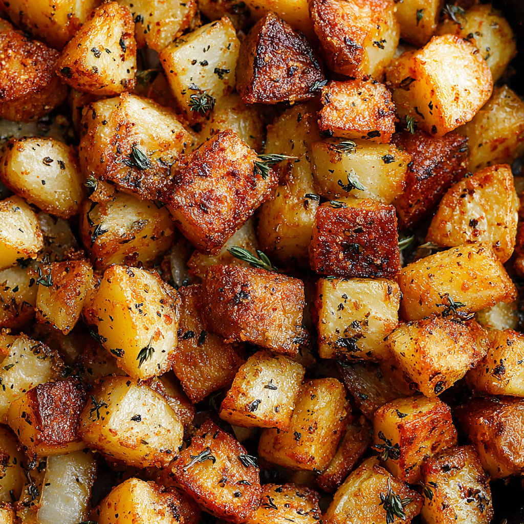 Crispy breakfast potatoes with herbs and spices.