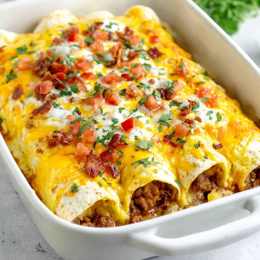 A dish of breakfast enchiladas.