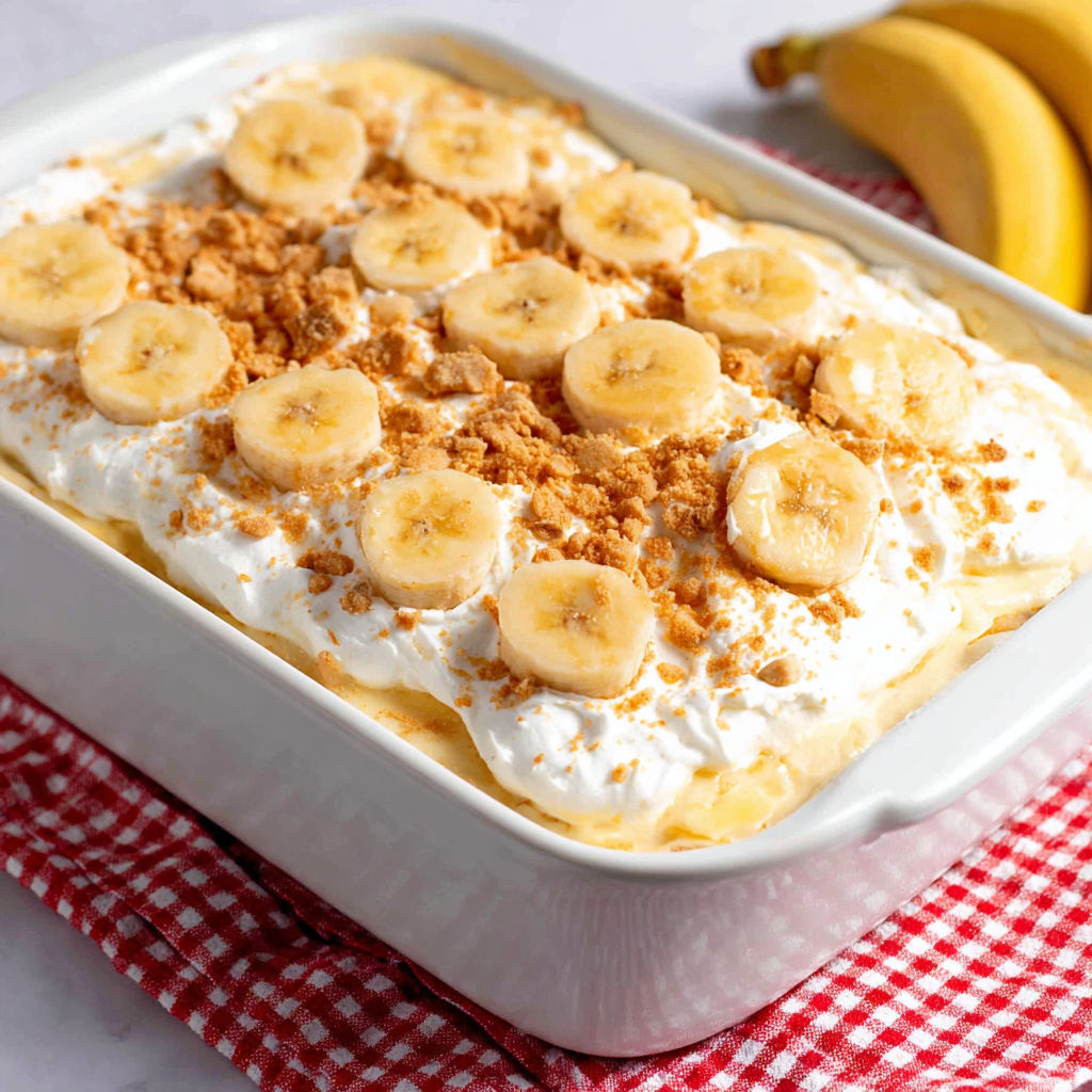 A white bowl filled with banana pudding.