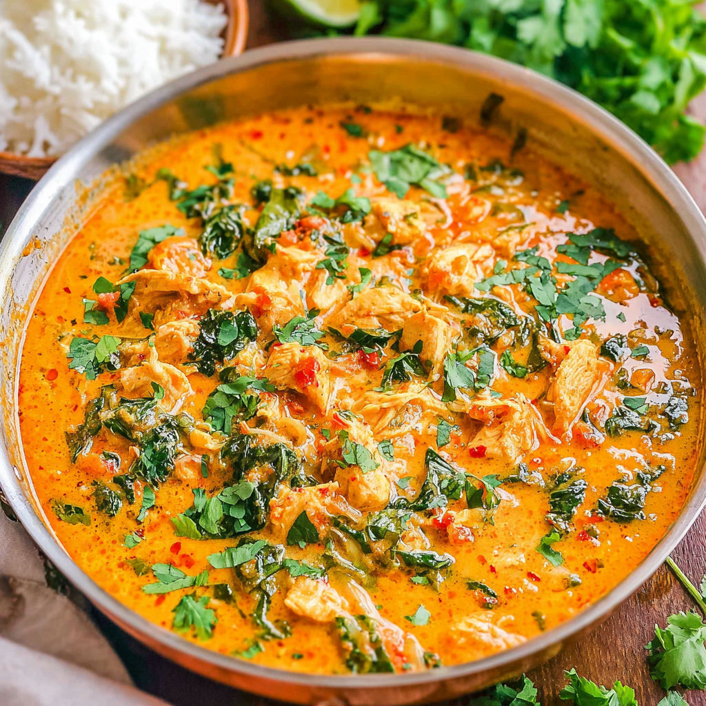 A bowl of Thai chicken coconut curry.