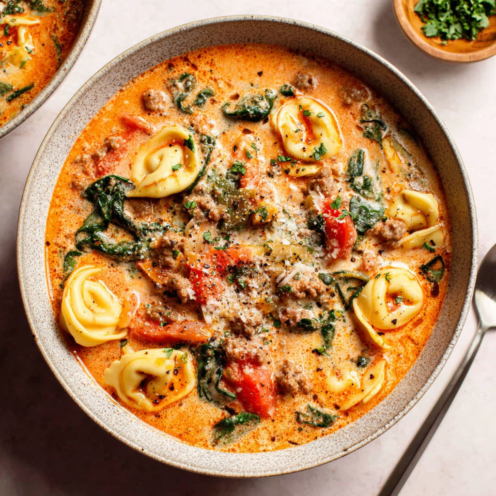 A bowl of soup with pasta and meat in it.