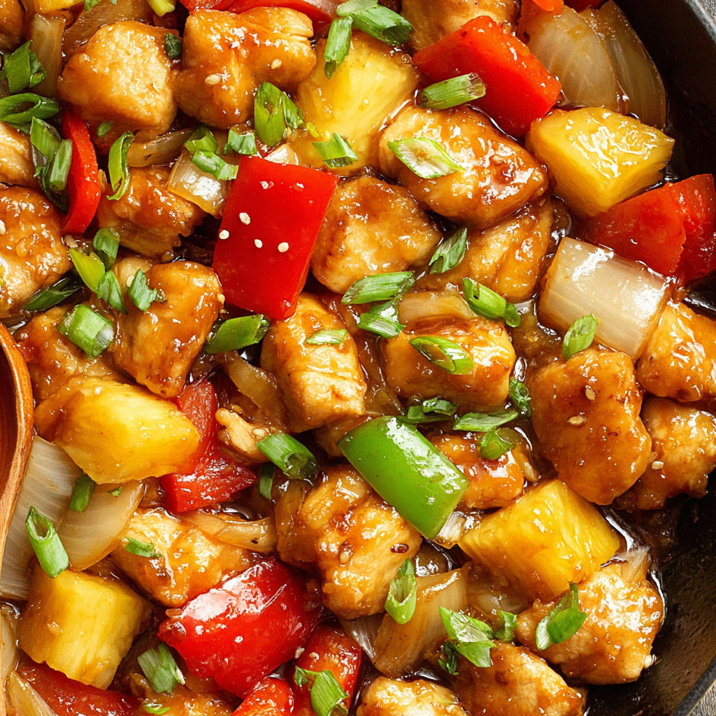 A bowl of Asian style pineapple chicken.