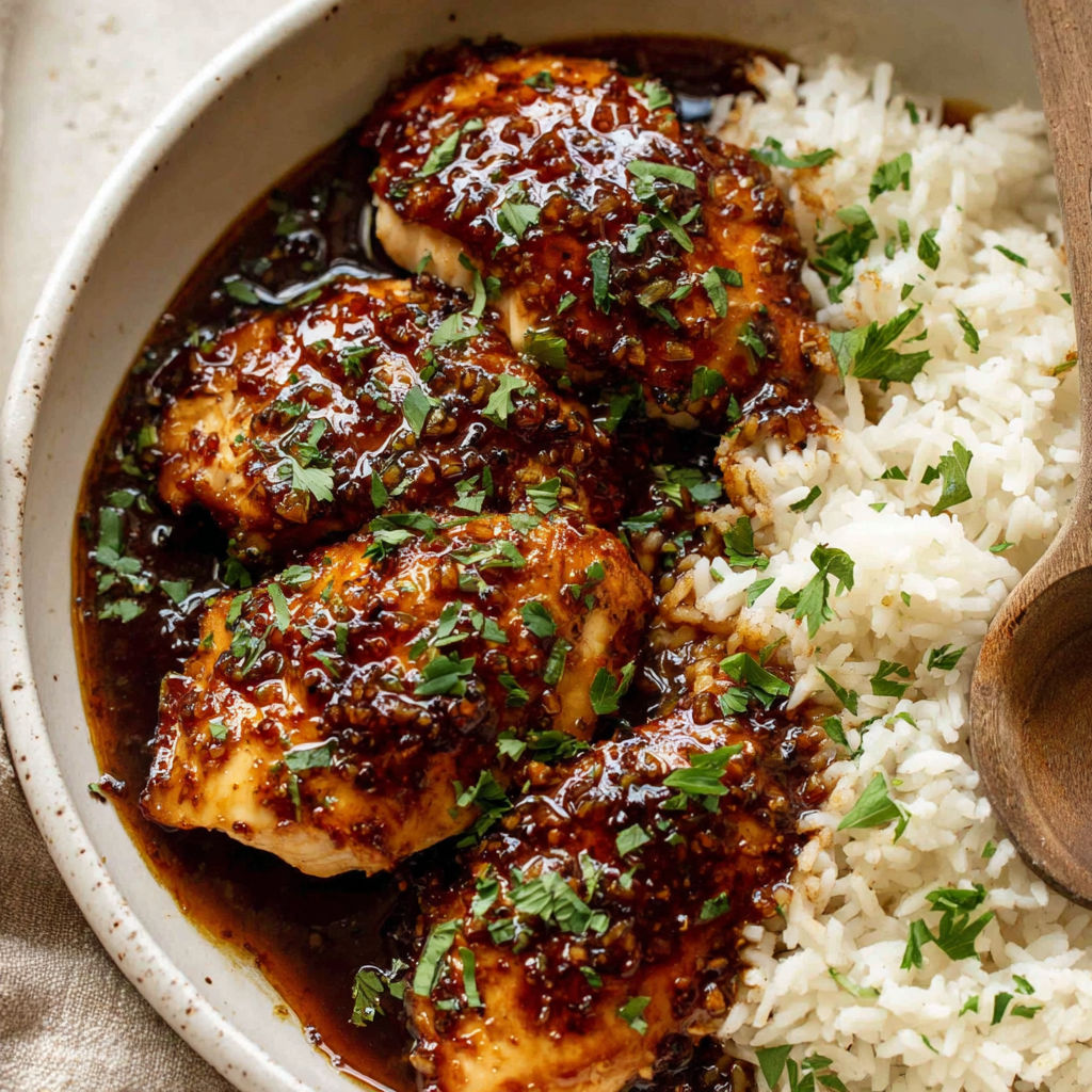 A bowl of chicken with sauce.