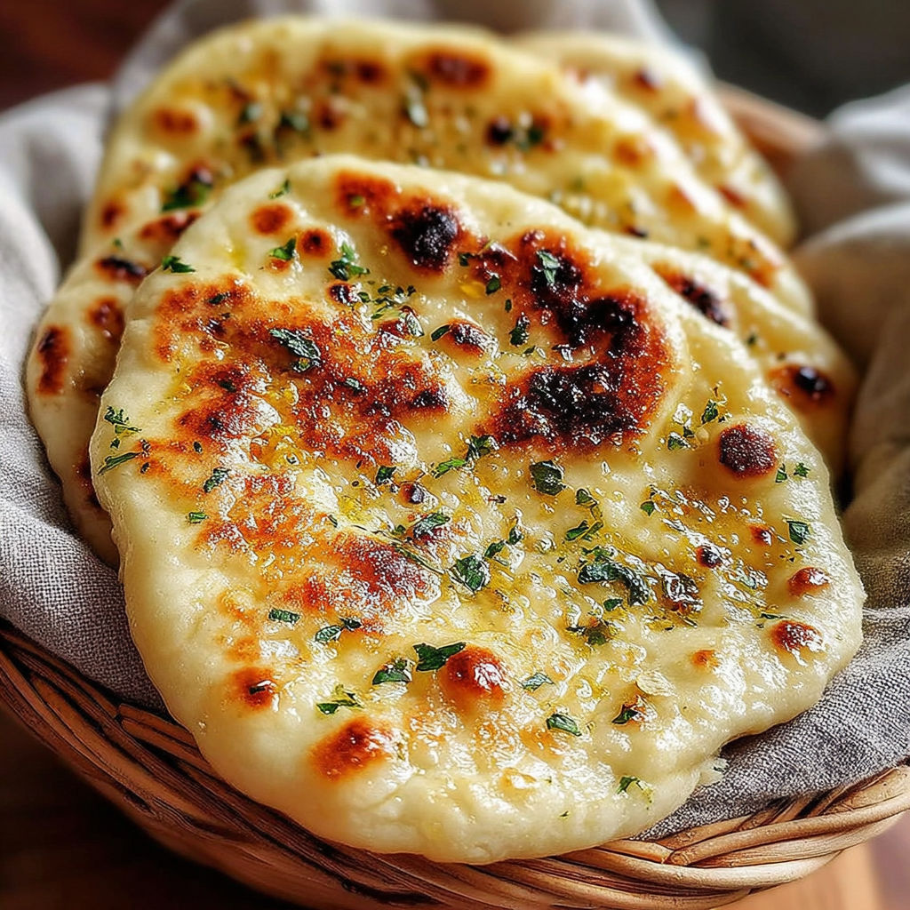 A basket of homemade naan bread.