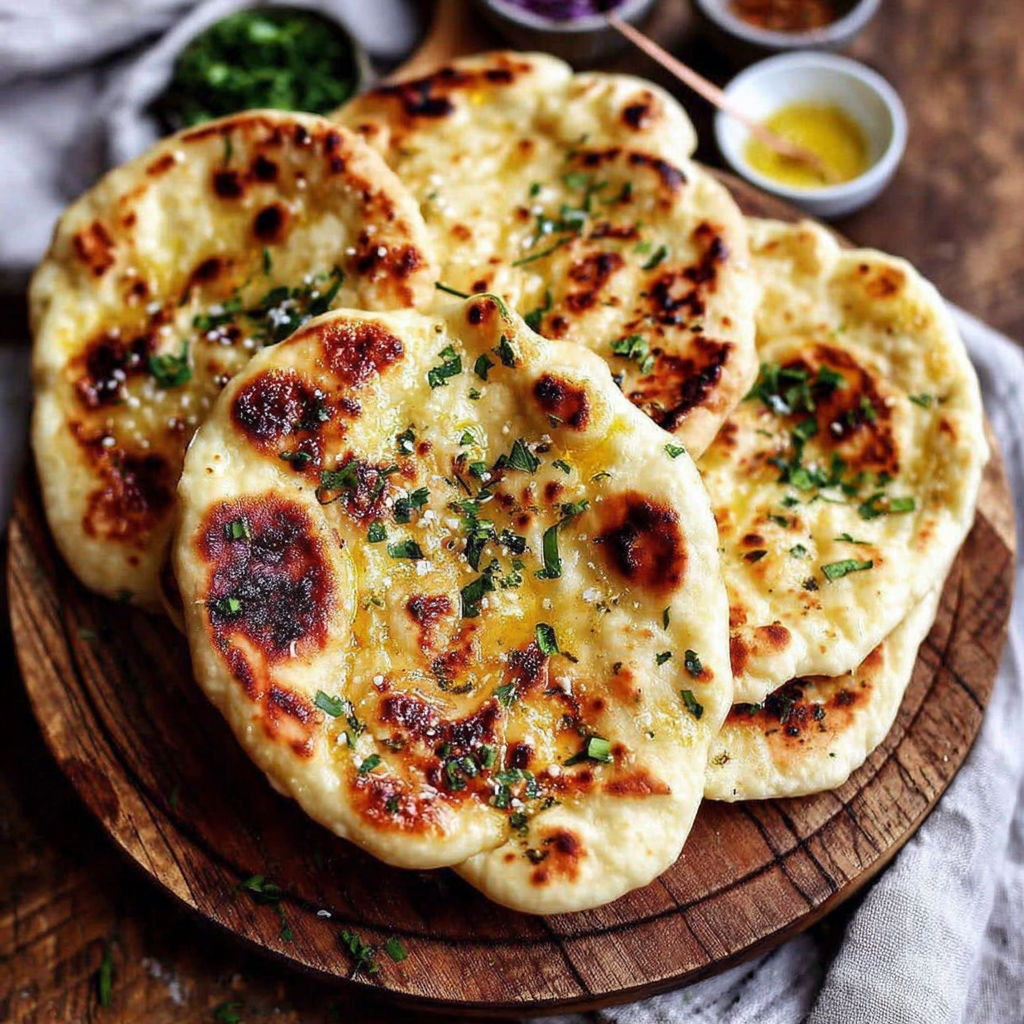 A plate of fluffy homemade naan.