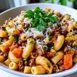 A bowl of ground beef pasta.