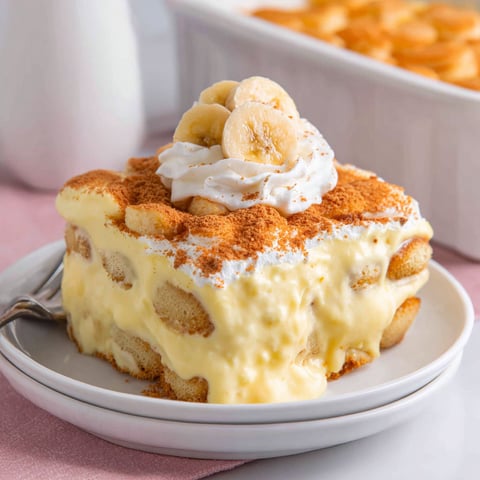 A layered banana pudding with whipped cream on top.