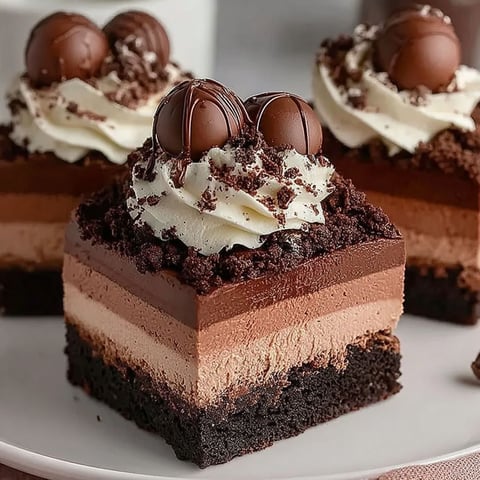 A slice of chocolate mousse brownies.