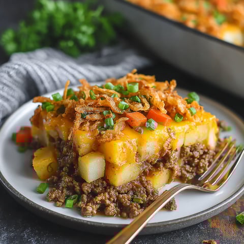 A plate of food with a fork on it.